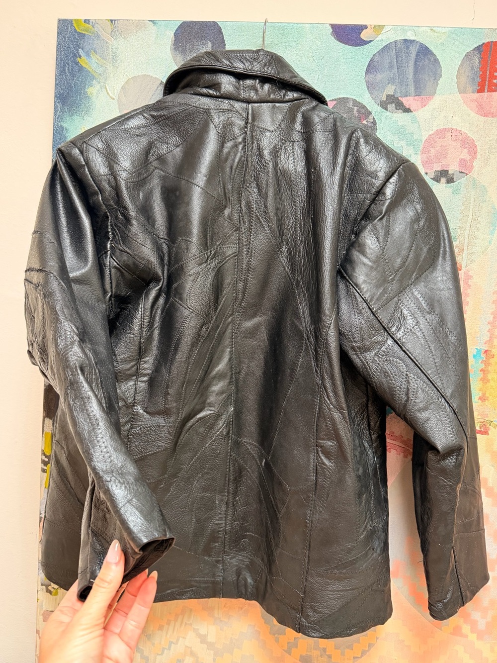 FLIGHT PATH Patchwork Leather Bomber Motorcycle Jacket Mens Size S Black - Picture 13 of 13